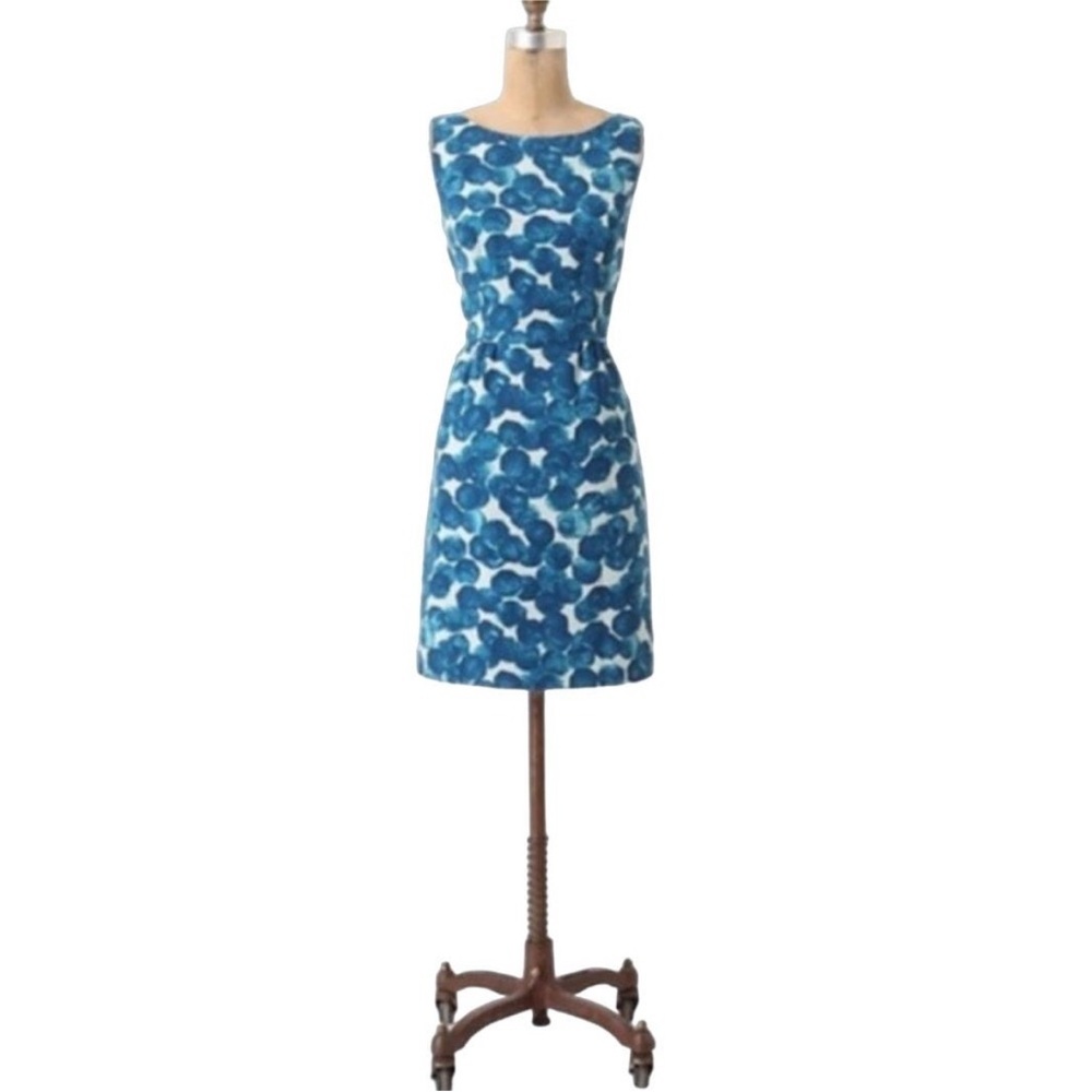 Tabitha Anthropologie Blue Watercolor Gem Sleeveless Dress Size 2